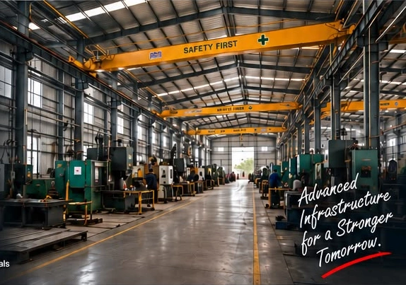 Manufacturing facility with overhead cranes
