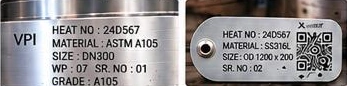 Example heat number and material identification markings