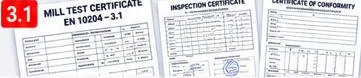 Illustrative mill test certificate, inspection certificate and certificate of conformity
