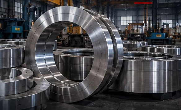 Precision forged and rolled industrial rings in the manufacturing facility